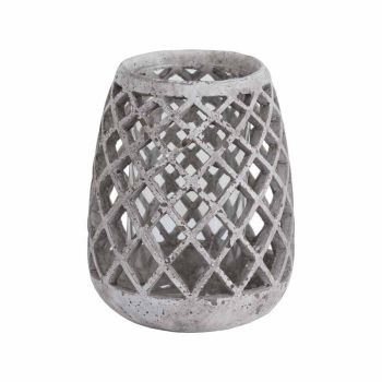 Large Conical Lattice Hurricane Lantern - Ceramic - L17 x W17 x H22 cm - Stone