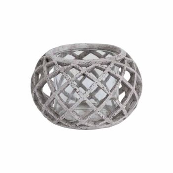 Round Lattice Hurricane Lantern - Ceramic - L17 x W17 x H11 cm - Stone