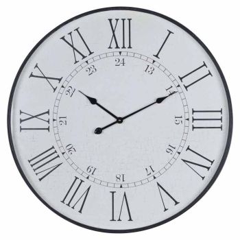 Large Embossed Station Clock - Wood - L8 x W80 x H80 cm - White