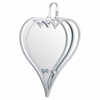 Large Silver Mirrored Heart Candle Holder - L8 x W35 x H52 cm