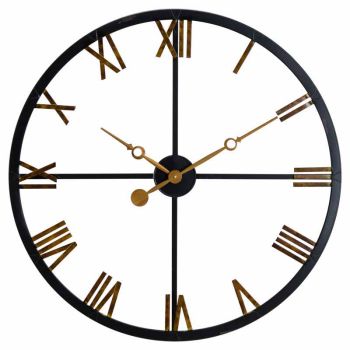 Distressed Gold Skeleton Station Clock - Metal - L7 x W80 x H80 cm - Black/Bronze