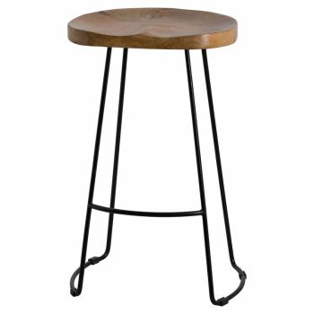 Franklin Hardwood Shaped Barstool - Metal/Wood - L35 x W66 x H75 cm - Black/Brown