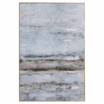 Large Abstract Image with Frame - Glass/Wood - L3 x W80 x H120 cm - Grey/Silver