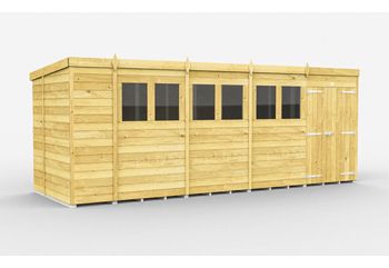 19 x 6 Feet Pent Shed - Double Door With Windows - Wood - L178 x W560 x H201 cm
