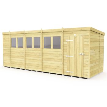 19 x 6 Feet Pent Shed - Single Door With Windows - Wood - L178 x W560 x H201 cm