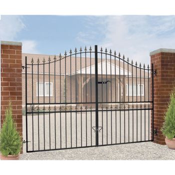 Corfe Premium Spear Top Tall Bow Top Double Estate Gate - Steel - Fits Gap 3353 mm x 2083 mm High - Electro Galv./Black