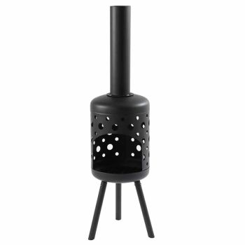 Gozo Tower Outdoor Fireplace - 30L x 30W x 115H - Carbon Steel - Black