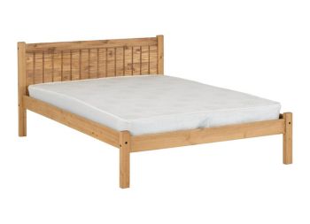 Maya 4 Feet 6 Inches Bed Frame - L198.5 x W145 x H85 cm - Distressed Waxed Pine