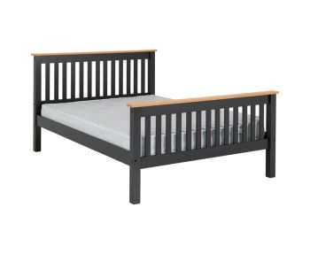 Monaco 4 Feet 6 Inches Bed High Foot End - L204 x W148 x H102.5 cm - Grey/Oak Effect