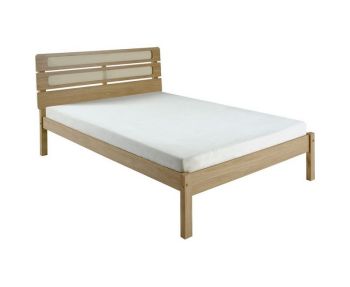 Santana 4 Feet 6 Inches Bed Frame - L202.5 x W150 x H102 cm - Light Oak/Rattan Effect