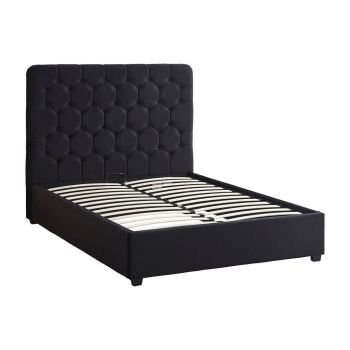 Madison 4 Feet 6 Inches Ottoman Bed Frame - L206 x W152 x H141 cm - Black Velvet Fabric