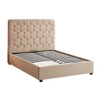 Madison 4 Feet 6 Inches Ottoman Bed Frame - L206 x W152 x H141 cm - Fawn Velvet Fabric