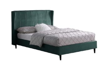 Amelia 5 Feet Bed Frame - L211 x W176 x H115 cm - Green Velvet Fabric