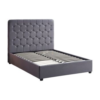 Madison 5 Feet Ottoman Bed Frame - L216 x W167 x H141 cm - Grey Velvet Fabric