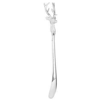 Nickel Stag Head Detail Shoe Horn - Metal - L5 x W10 x H53 cm - Silver