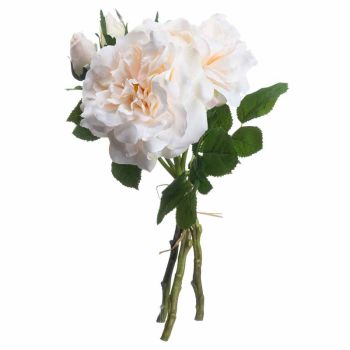Peachy Cream Short Stem Rose Bouquet Artificial Flower - Fabric/Plastic - L25 x W25 x H35 cm - Pink/White