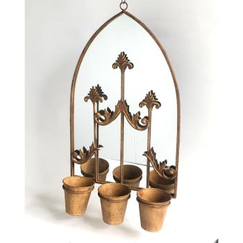 Wall Mirror with Triple Planter - Metal - L15 x W45 x H75 cm - Rusty