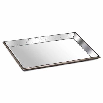 Astor Distressed Large Mirrored Tray with Wooden Detailing - Glass - L80 x W50 x H5 cm - Brown/Gold