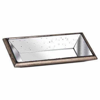 Astor Distressed Mirrored Display Tray with Wooden Detailing - Glass - L32 x W16 x H5 cm - Brown/Gold