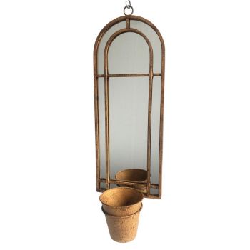 Wall Mirror with Single Planter - Metal - L15 x W20 x H64 cm