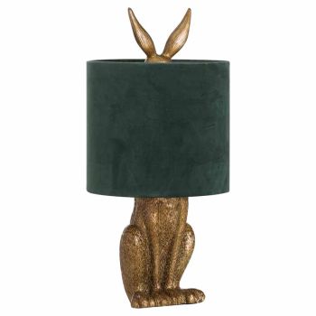 Hare Table Lamp with Green Velvet Shade - Resin - L25 x W25 x H50 cm - Antique Gold