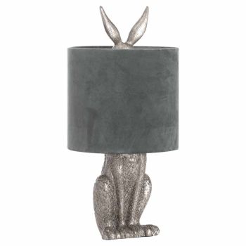 Hare Table Lamp with Grey Velvet Shade - Resin - L25 x W25 x H50 cm - Silver