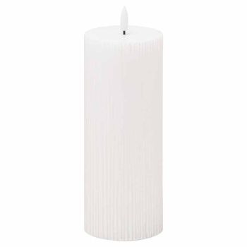 Luxe Collection Natural Glow 3x8 Textured Ribbed LED Candle - Plastic/Wax - L7 x W7 x H20 cm - White