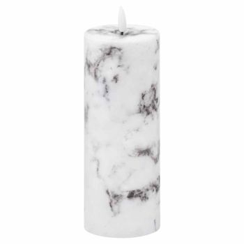 Luxe Collection Natural Glow 3x8 Marble Effect LED Candle - Plastic/Wax - L7 x W7 x H20 cm - Black/White