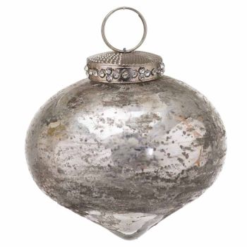 The Noel Collection Christmas Teardrop Bauble - Glass - L8 x W8 x H8 cm - Silver