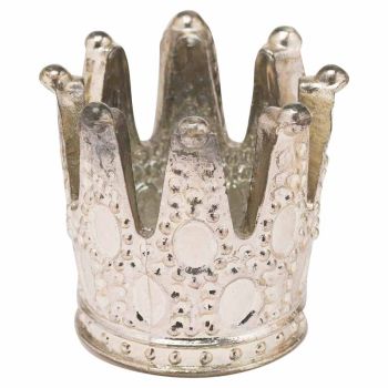 The Noel Collection Crown Tealight Holder - Glass - L8 x W8 x H8 cm - Silver