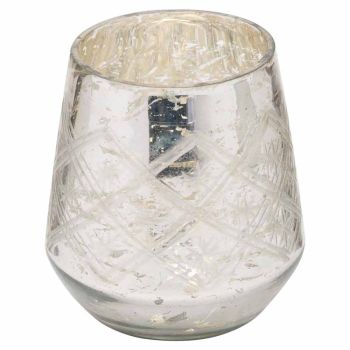 The Noel Collection Foil Effect Tealight Holder - Glass - L10 x W10 x H12 cm - Silver