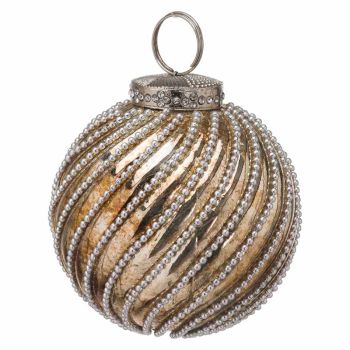 The Noel Collection Burnished Jewel Swirl Large Bauble - Glass - L8 x W8 x H8 cm - Bronze/Silver