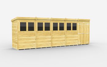 20 x 4 Feet Pent Shed - Double Door With Windows - Wood - L118 x W589 x H201 cm