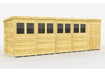 20 x 7 Feet Pent Shed - Double Door With Windows - Wood - L214 x W589 x H201 cm