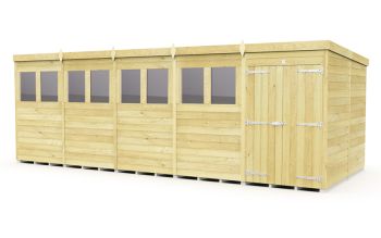 20 x 8 Feet Pent Shed - Double Door With Windows - Wood - L231 x W589 x H201 cm
