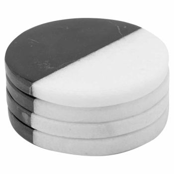 Set of 4 Marble Coasters - Stone - L10 x W10 x H4 cm - Black/White