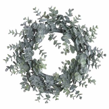 Large Frosted Eucalyptus Candle Wreath - Plastic - L8 x W33 x H33 cm