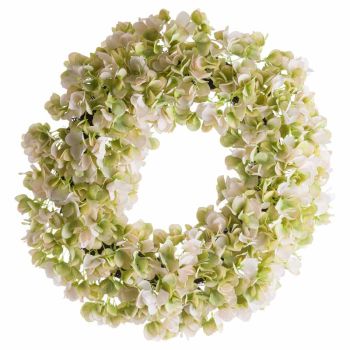 Hydrangea Wreath Artificial Plant - Plastic - L12 x W45 x H45 cm - White