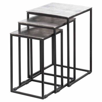 Farrah Collection Nest of Three Tables - Aluminium/Steel - L41 x W41 x H61 cm - Black/Silver