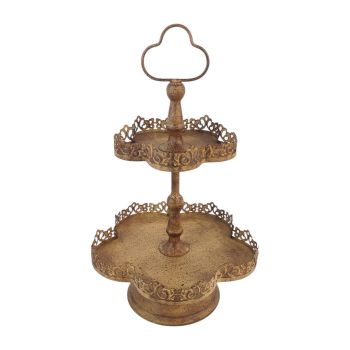 2 Tier Cake Stand - Metal - L28 x W28 x H48 cm - Rusty