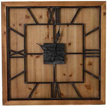 Williston Square Large Wooden Wall Clock - Metal/Wood - L5 x W90 x H90 cm - Black/Brown