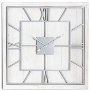 Williston Square Large Wall Clock - Metal/Wood - L5 x W90 x H90 cm - Silver/White