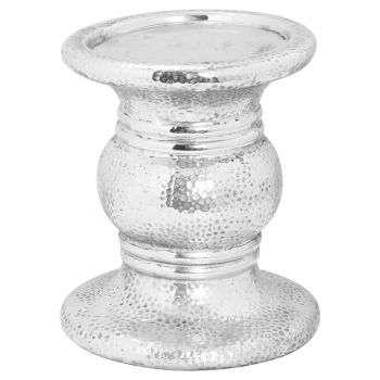 Punch Faced Large Candle Holder - Ceramic - L21 x W21 x H24 cm - Silver