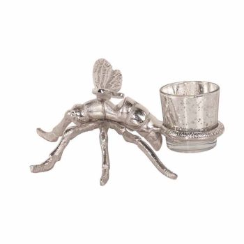 Silver Dragonfly Tealight Holder - Glass/Metal - L20 x W18 x H9 cm - Brass