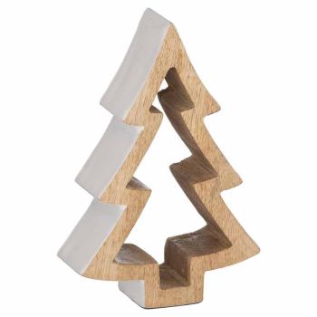 The Noel Collection Snowy Standing Small Wooden Tree Artificial Plant - Wood - L4 x W10 x H14 cm - Silver