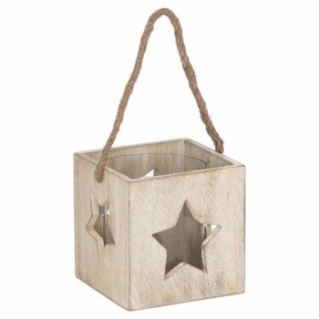 Washed Large Star Tealight Candle Holder - Wood - L12 x W12 x H13 cm - White