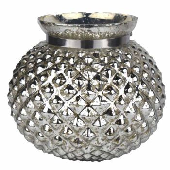 The Lustre Collection Large Combe Candle Holder - Glass - L27 x W27 x H22 cm - Silver