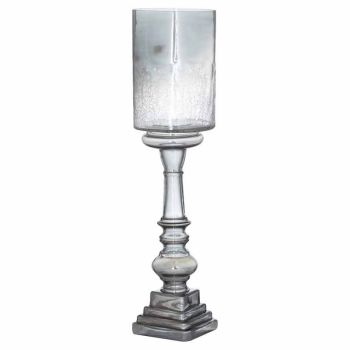 Smoked Midnight Glass Top Tall Candle Pillar Holder - Glass - L15 x W15 x H60 cm - Silver