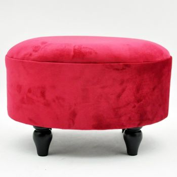 Oval Footstool - Velvet - L27 x W40 x H30 cm - Red