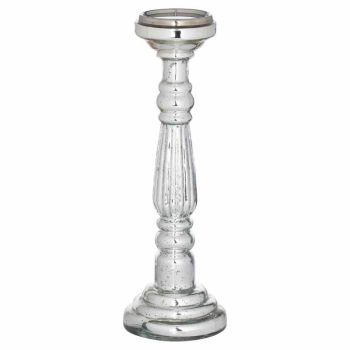 Mercury Effect Victorian Large Candle Pillar - Glass - L13 x W13 x H41 cm - Silver